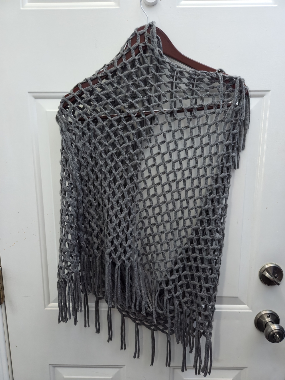 Stella & Jamie Charcoal Open-Weave Fringe Shawl